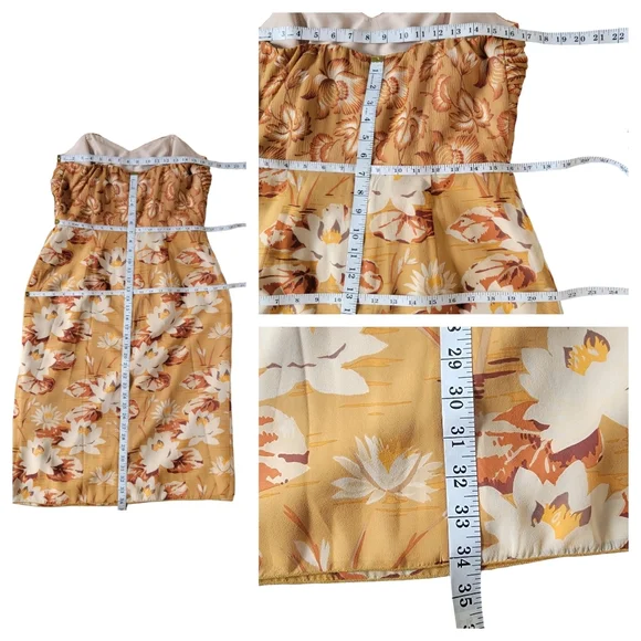 Anna Sui Strapless Silk Georgette Dress Brown Floral Ruched Wrap-Effect … - Picture 15 of 17